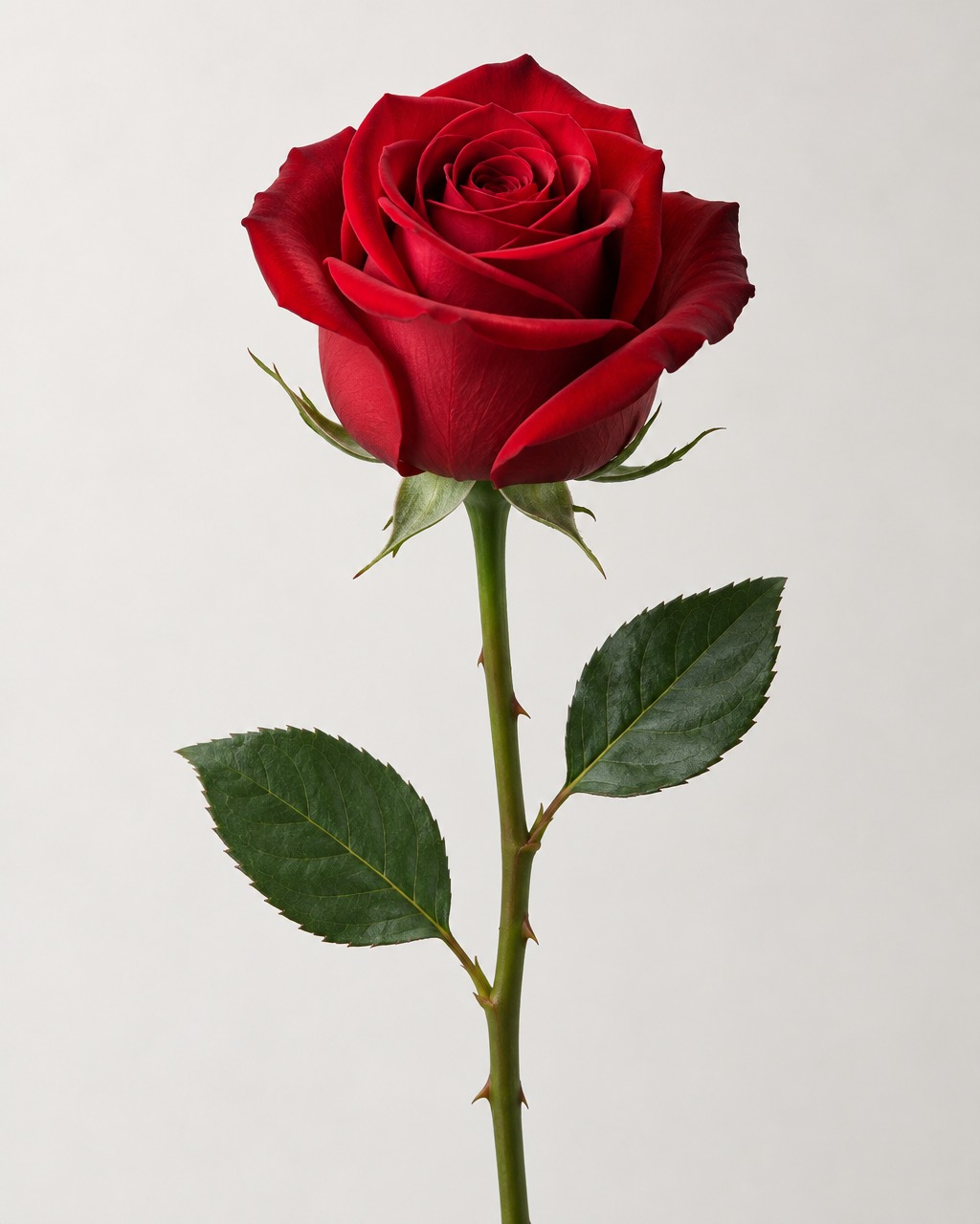 Reference photo of a red rose with stem and leaves